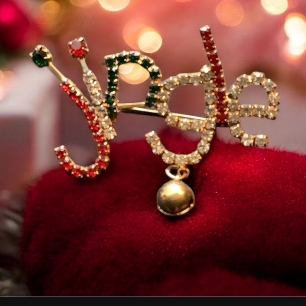 Gold and Red 'Jingle' Brooch Christmas Pin VINTAGE